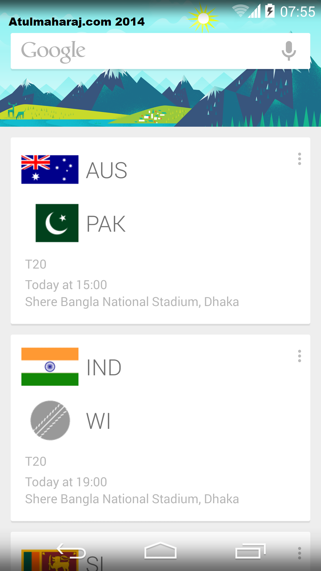 ICC World T20 2014 fixtures Google Now