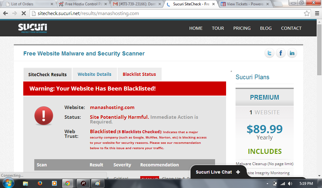 Manashosting.com itself being blacklisted and found infected.