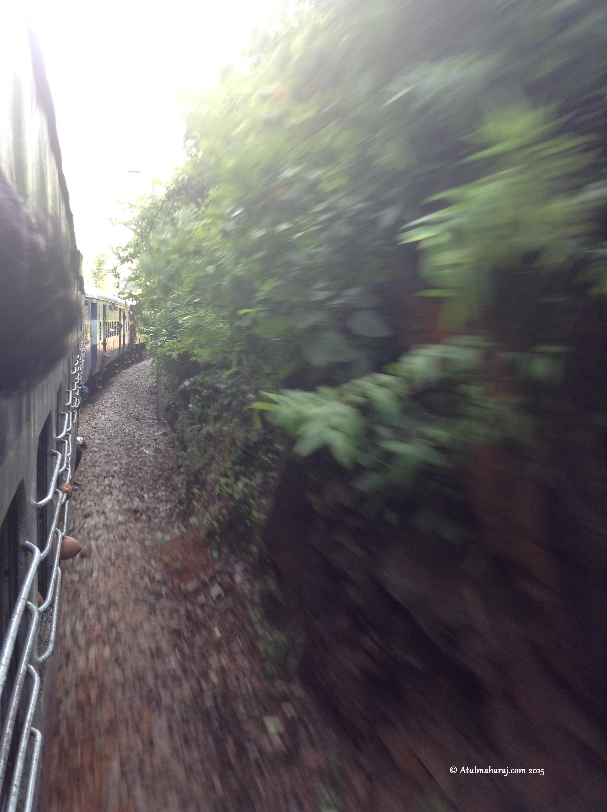 The Train chugging along the Ananthagiri Ranges on the way to Araku.