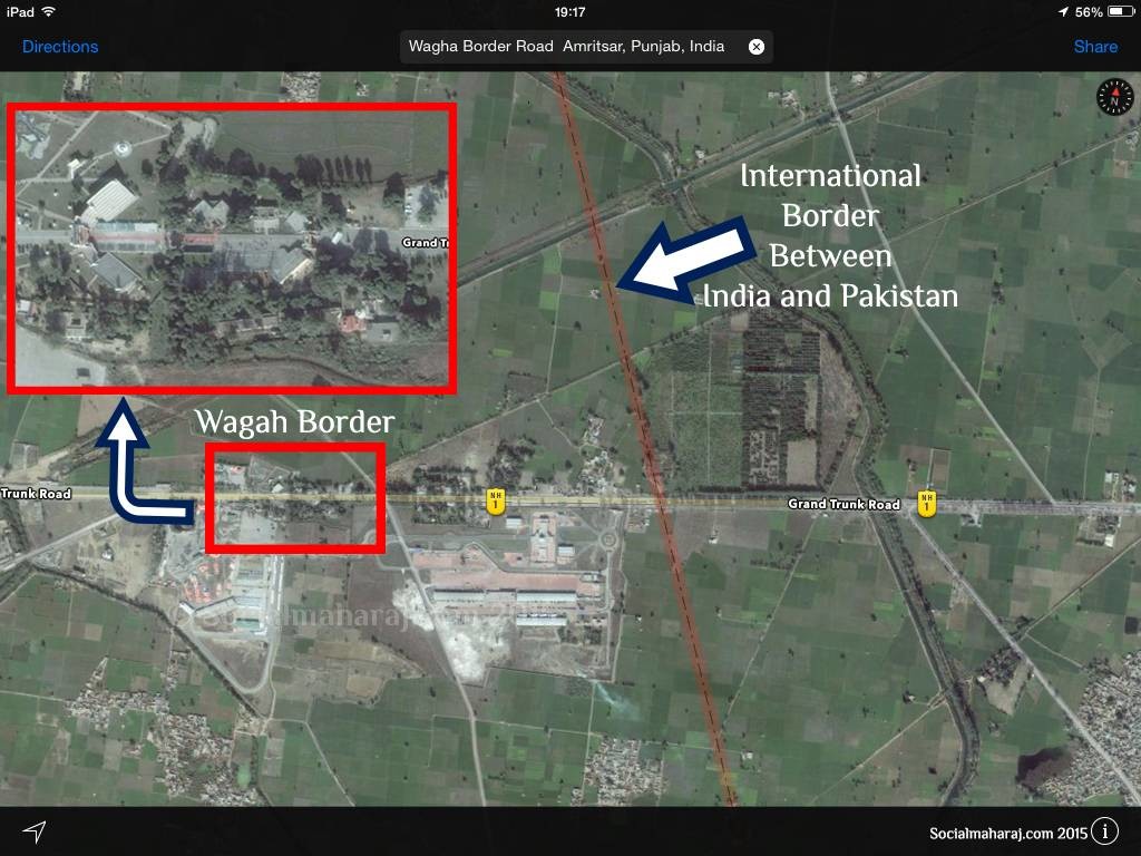 Apple Maps showing Wagah Border in Pakistan.