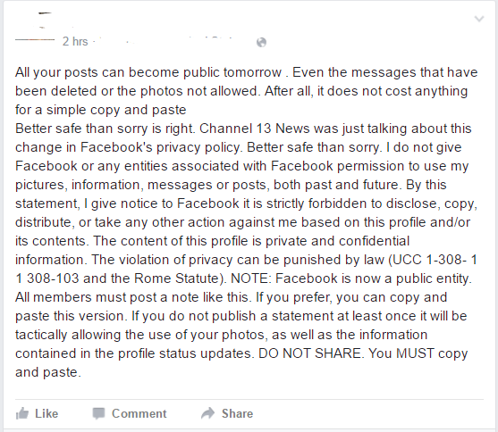 Facebook Privacy Notice Hoax