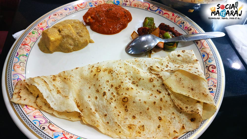 My plate with Paneer Butter Masala and Kaju Paneer with Rumali Roti