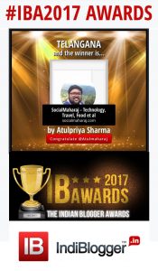 Best Blogger in Telangana 2017 - IndibloggerBest Blogger in Telangana 2017 - Indiblogger