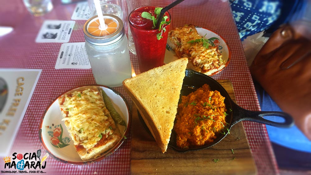 Chilly Cheese Toast, Akuri, Raspberry Soda