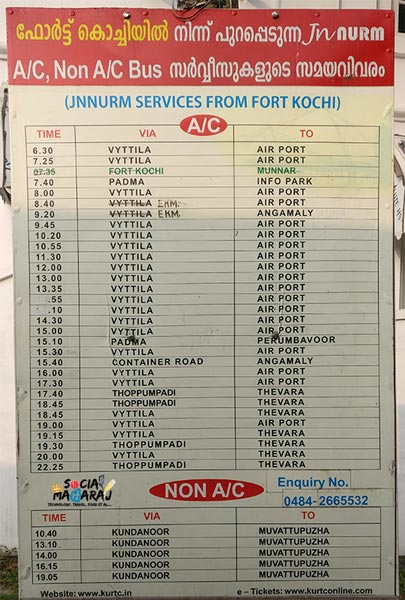 Kochi Airport Bus timings from Fort Kochi