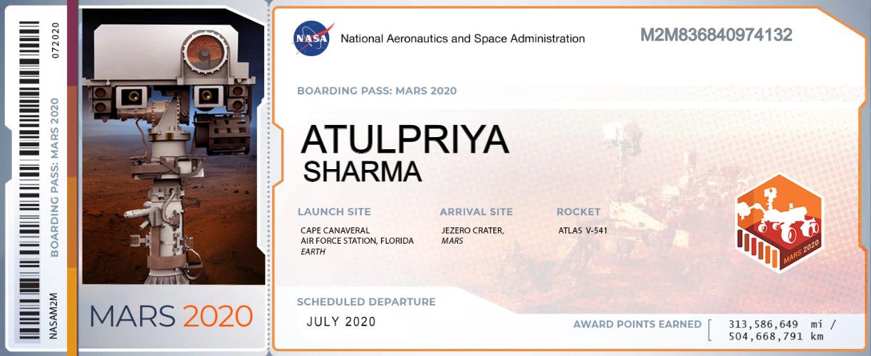 Send your name to Mars - NASA Perseverance Rover Boarding Pass