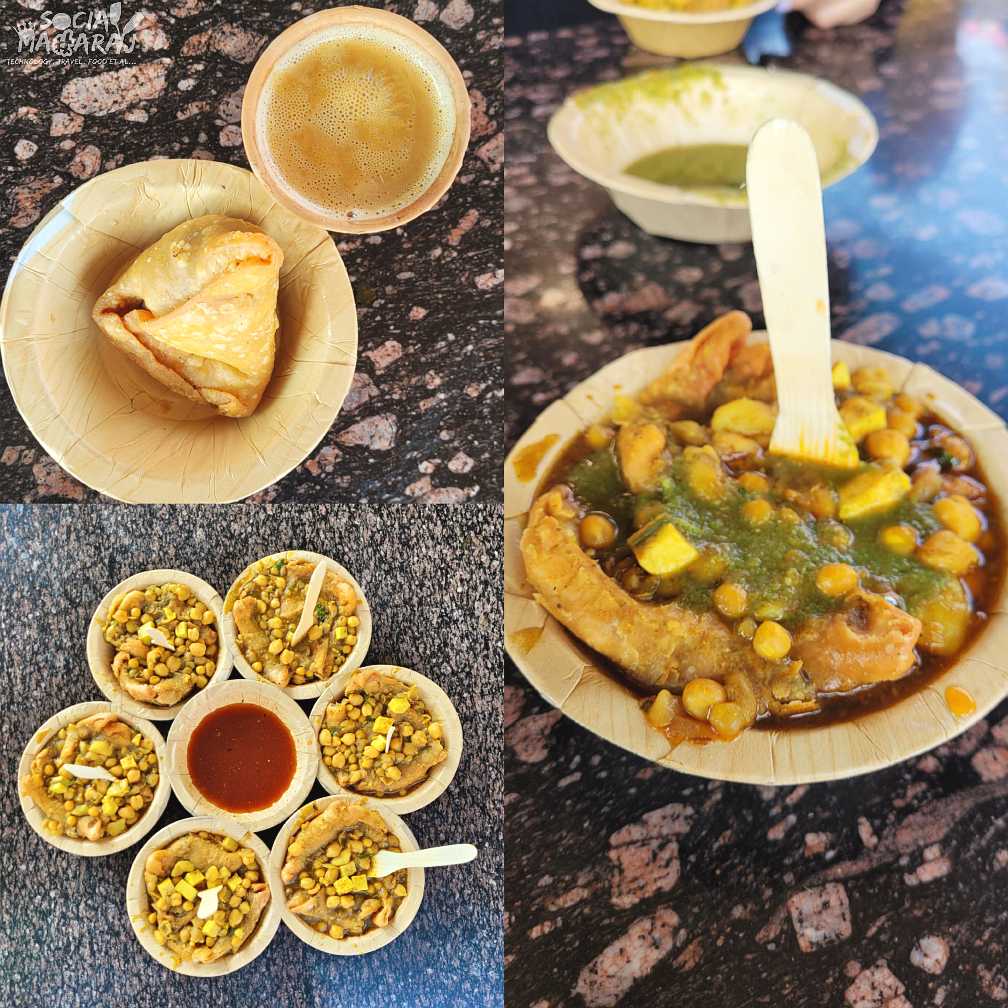 Breakfast at Pradhan Sweet House - Samosa Chole and Chai