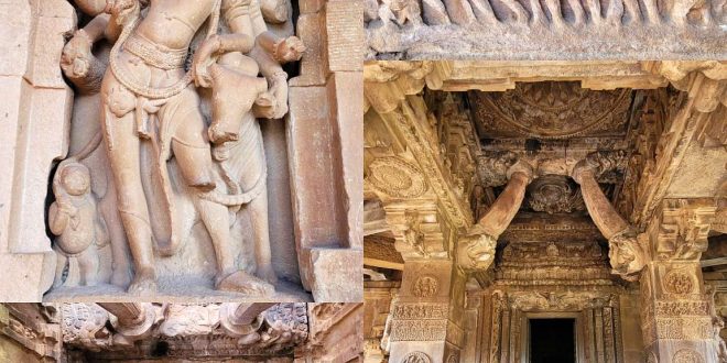Intricate carvings at Durga Temple in Aihole