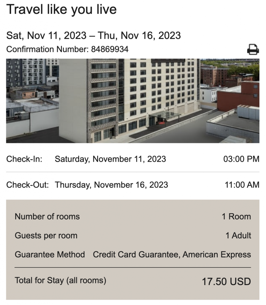 Redeeming Amex points at Marriott Bonvoy - $20 for 5 nights.
