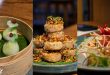 Delicious starters with Turnip Cake, Dimsums and Som Tam Salad.