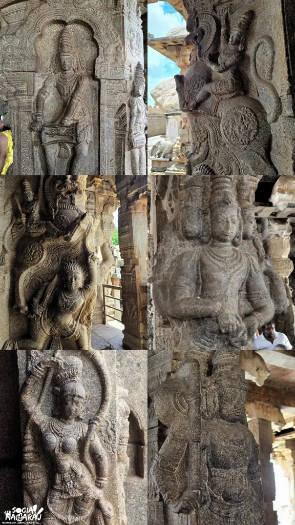 Ornate carvings on temple pillars at Veerabhadra temple