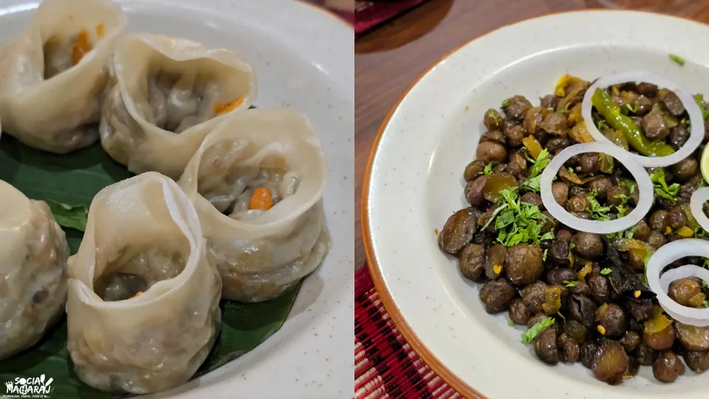 Veg Momos and Xoru Aloo Bhaja